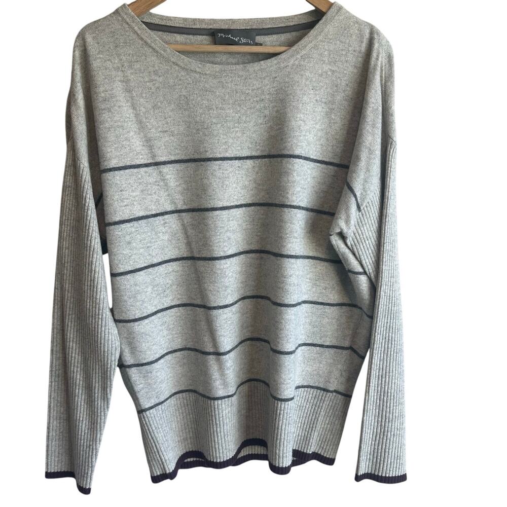 Michael Stars Extra Fine Wool and Cashmere Striped Sweater Gray M